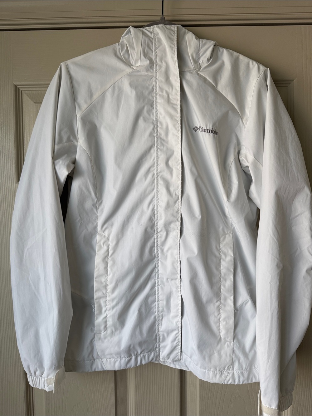 Columbia White Hooded Lightweight Shell Jacket Rain Jacket